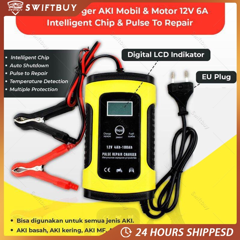 Smart Charger Aki Charger Aki Motor 6A 12V Mobil Motor Cas aki INTELLIGENT CHARGING SYSTEM Intellige