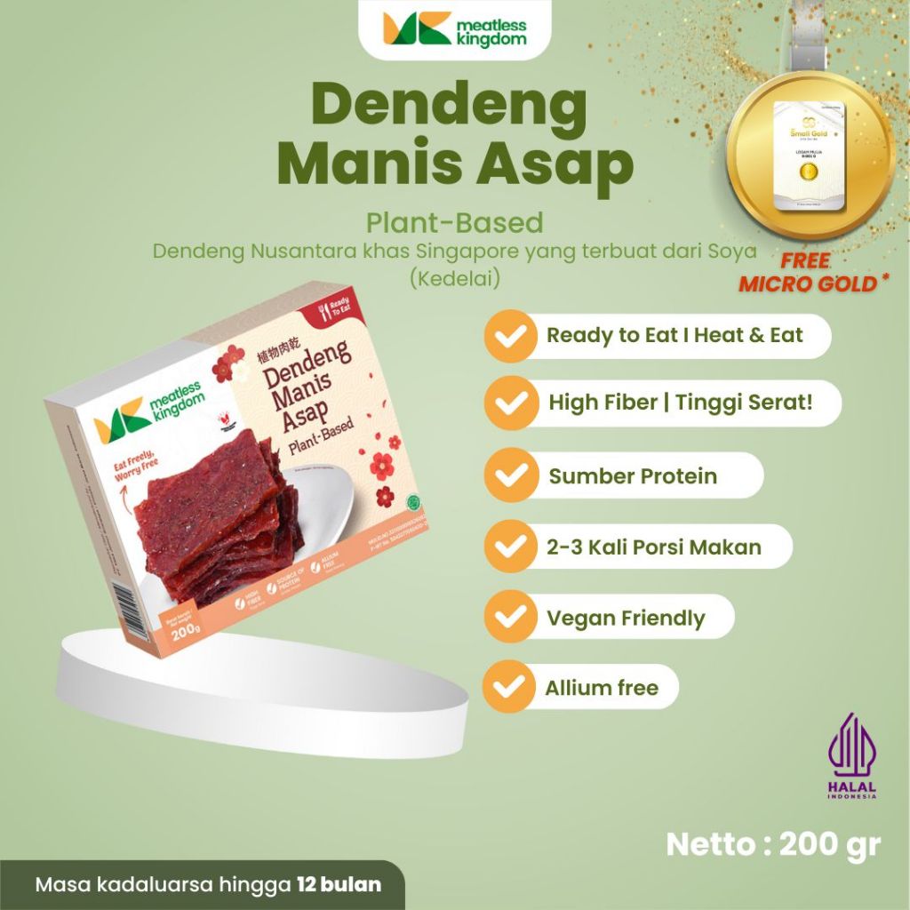 

Daging Vegan Dendeng Rasa Manis Asap - Meatless Kingdom - Kaya Serat & Sumber Protein