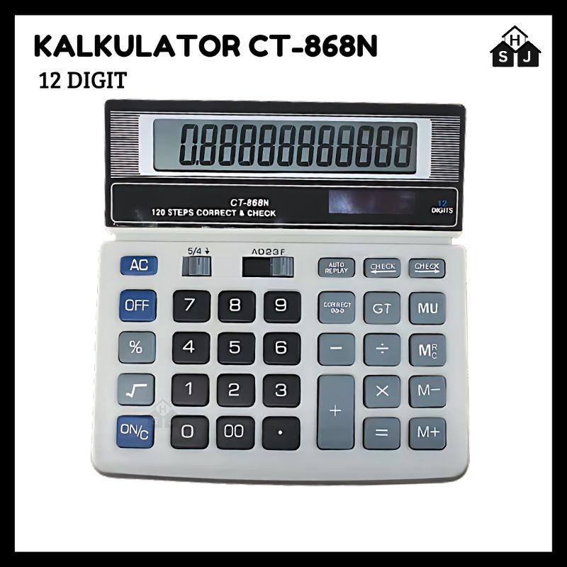 

Kalkulator CT-868N 12 Digit / Calculator Check Dual Power otomatis / Kalkulator 12 Alat Hitung