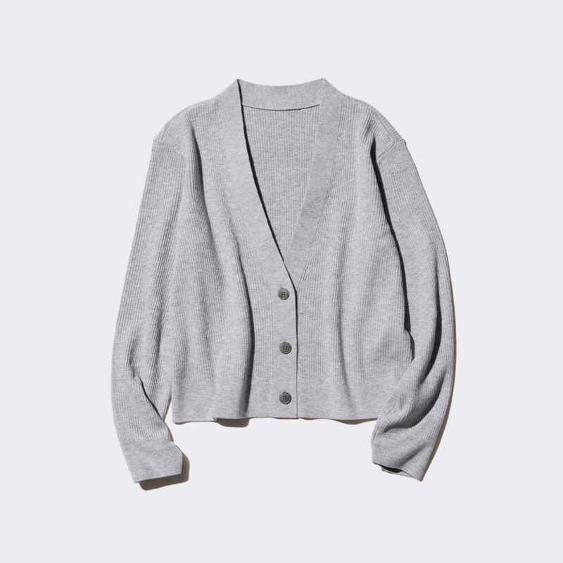 UNIQLO - Washable Knit Ribbed Cardigan in Grey - Size L