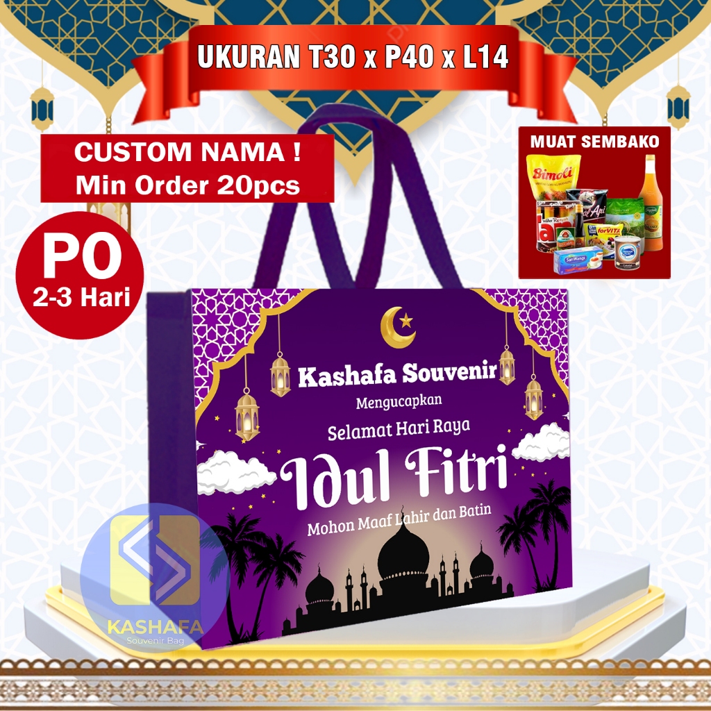 

Tas Bingkisan Lebaran Tas Parcel Hari Raya Indul Fitri Custom Nama / Tas hampers Lebaran Idul Fitri Termurah Free Design/ Tas lebaran Ukuran 30x40x14 Muat Kaleng,Sirup,dan Sembako / Tas Souvenir Lebaran Jumbo / Goodie Bag ramadhan / Bingkisan Hari Raya