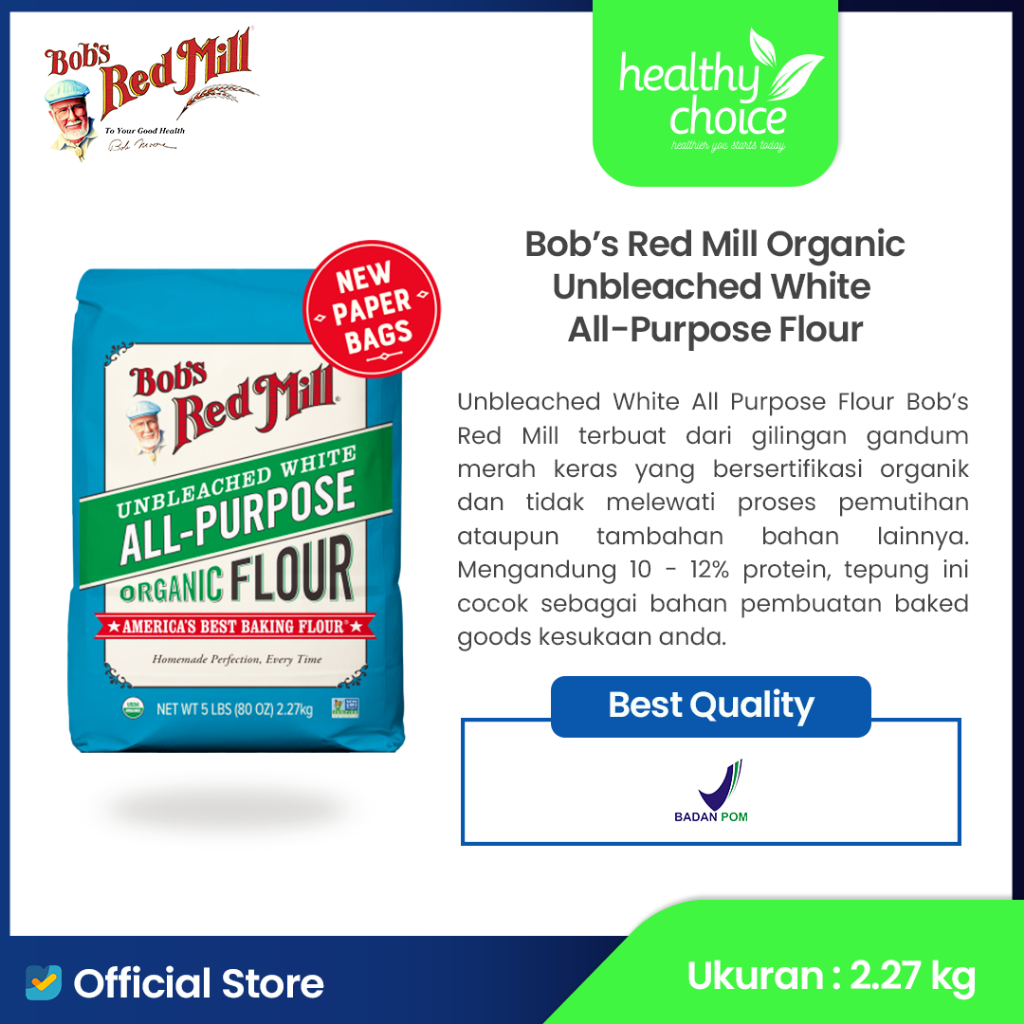 

Bob's Red Mill Organic Unbleached White All-Purpose Flour 2.27kg