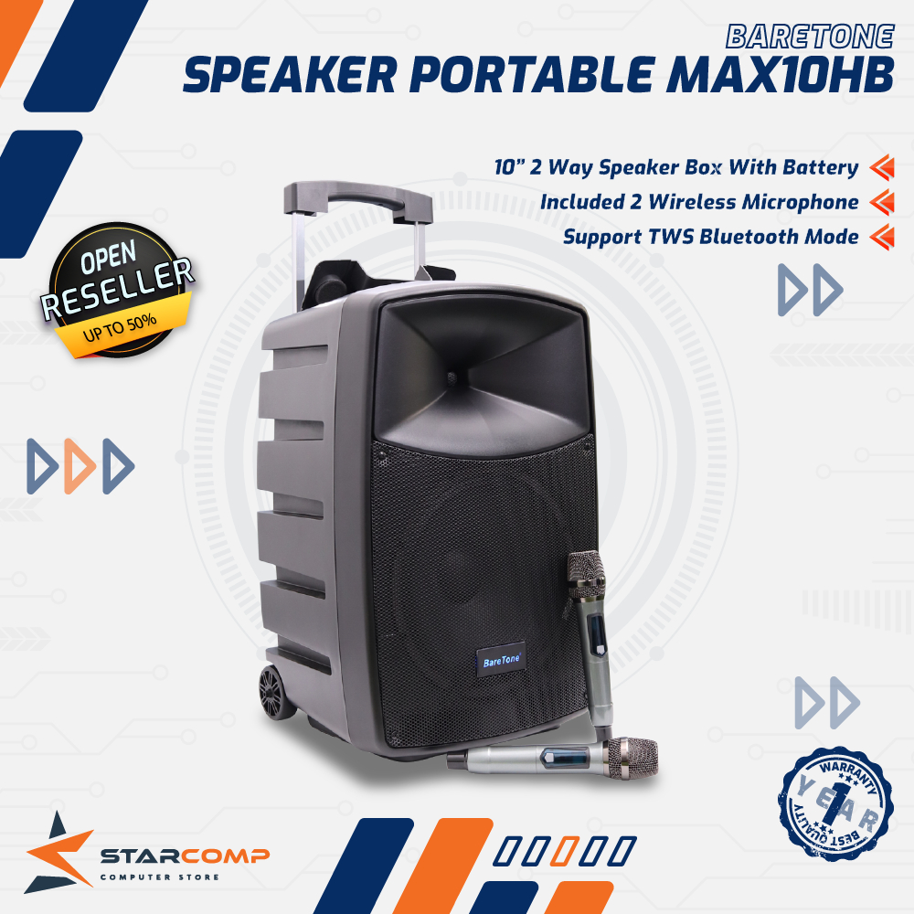 BareTone Speaker Portable MAX10HB Speaker Bluetooth 10 Inch