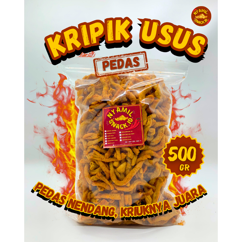 

NYAMIL SNACK KERIPIK USUS PEDAS GURIH DAUN JERUK Makanan Ringan Snack 500 gr