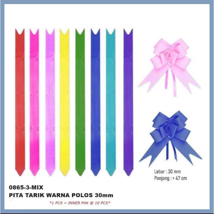 

10 Pcs / 1 Pack Pita Serut Warna 30 mm / Pita Tarik Kado Warna Motif Random