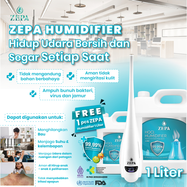 PAKET Mesin ZEPA Humidifier 5L+FREE Cairan HOCl NON ALKOHOL 1 Liter / Pelembab Udara Humidifier