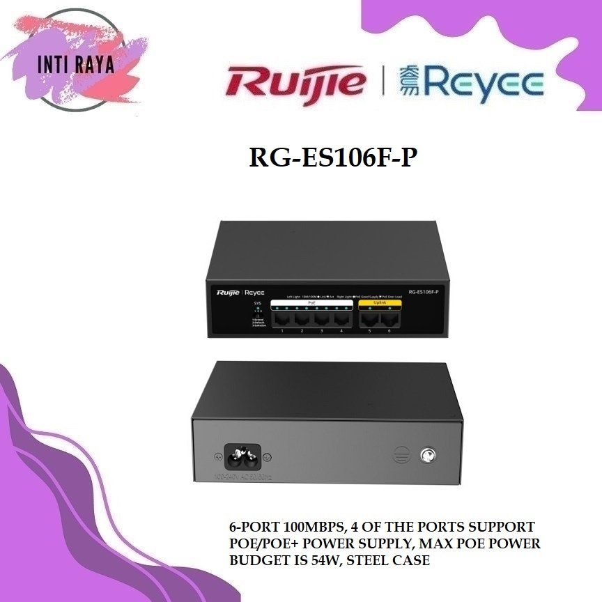 Ruijie RG-ES106F-P Switch PoE Unmanage 6-Port 10/100 Mbps ES106F-P ES106
