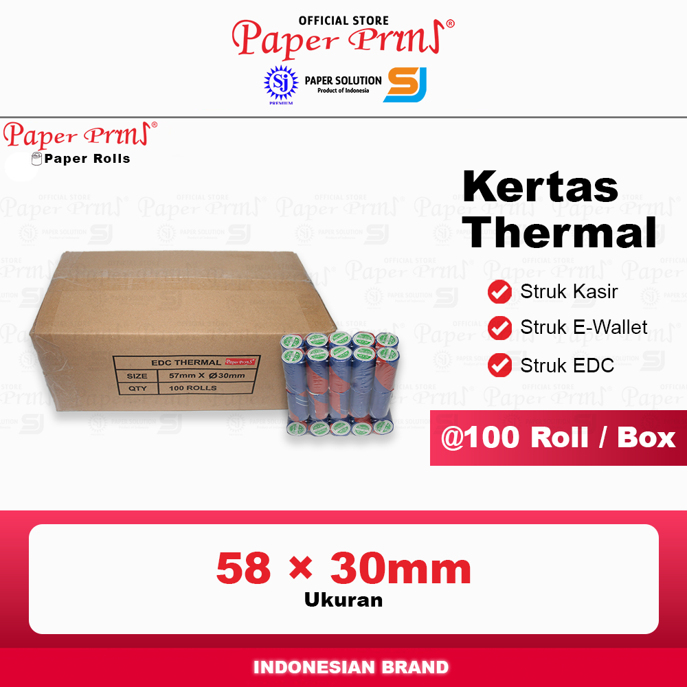 

Kertas Thermal Struk 58x30mm Paperpryns (1 Box isi 100 Roll)