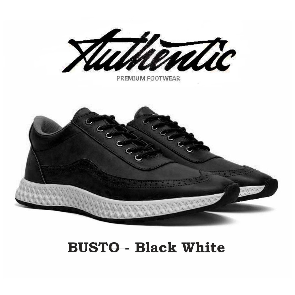 Sepatu Sneakers Pria Authentic Busto Black White Ukuran Besar