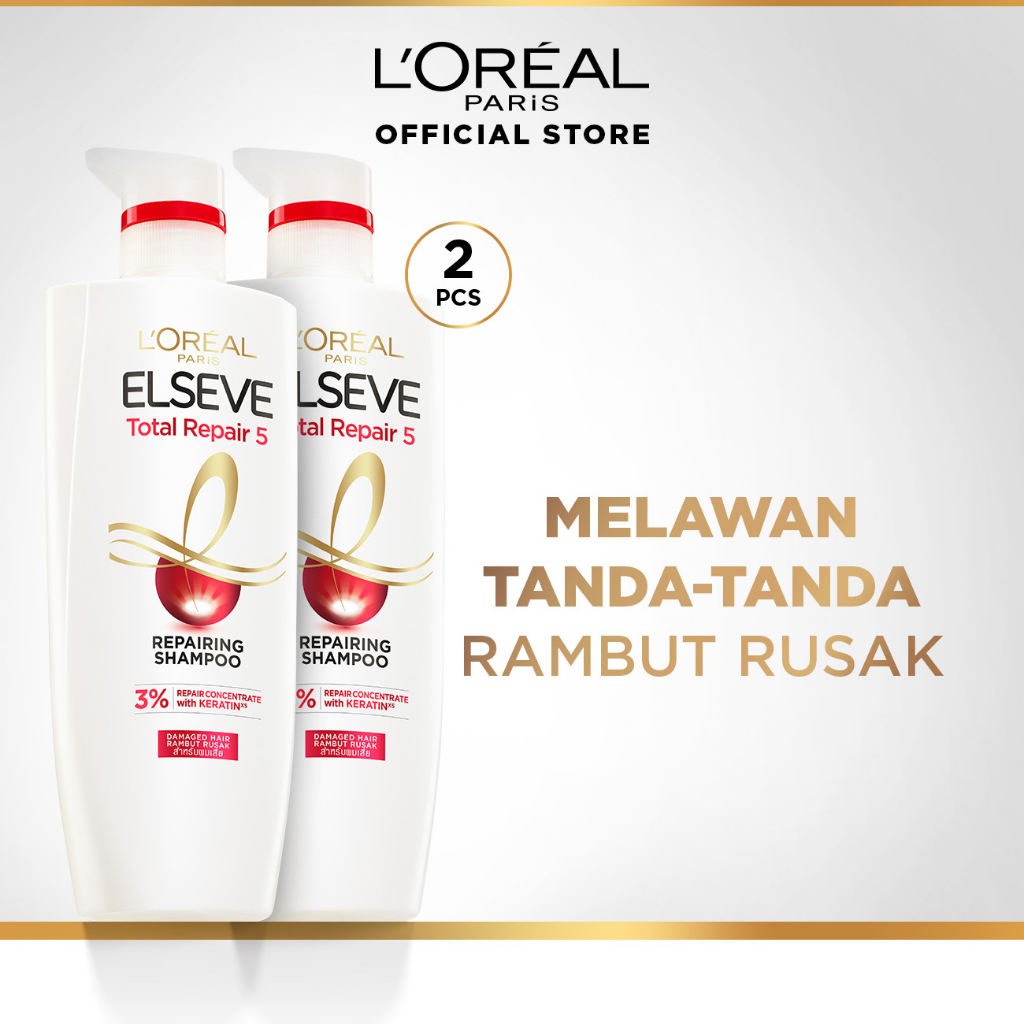 [PAKET HEMAT ISI 2] L'Oreal Paris Elseve Total Repair 5 Shampoo 620ml x2Pcs - Hair Care Perawatan Ra