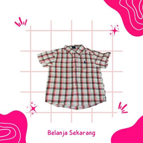 Kemeja Lengan Pendek Anak Anak Laki Laki Tartan Merah