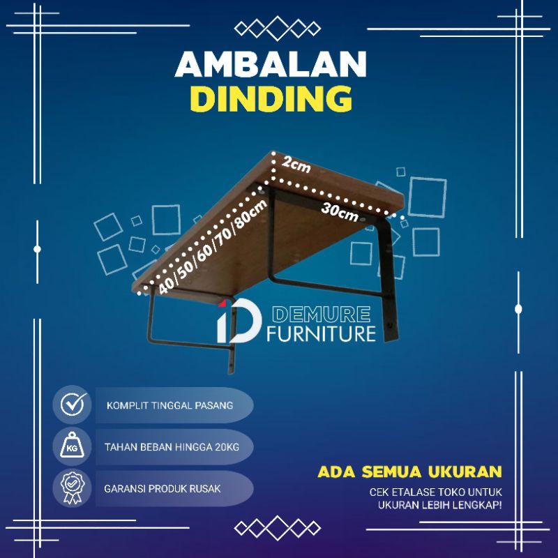rak ambalan dinding minimalis, serbaguna siku besi 40-80cmx30cmx2cm