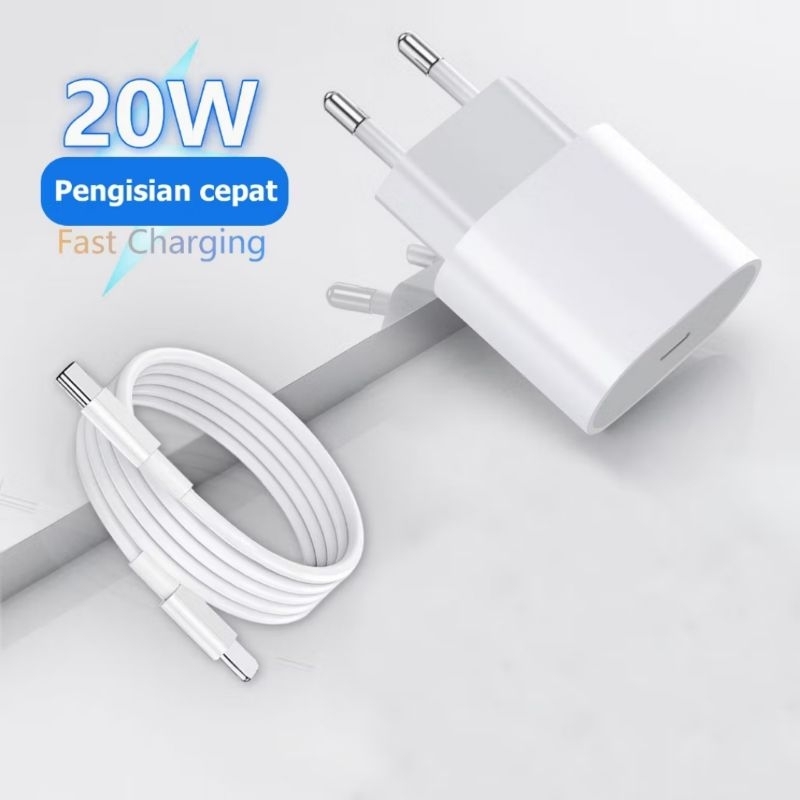 CHARGER KEPALA + KABEL 1 METER IPHONE C TO LIGHTNING KABEL CHARGER FAST CHARGER