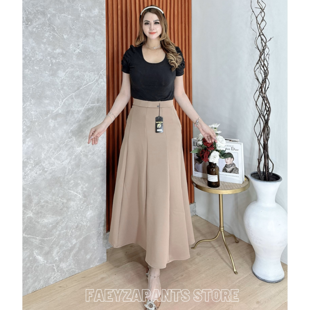 Faeyza - Audy Skirt Rok Payung Korean Loose Maxi Skirt Rok Wanita Anti Kusut Rok Span Flare Wanita R