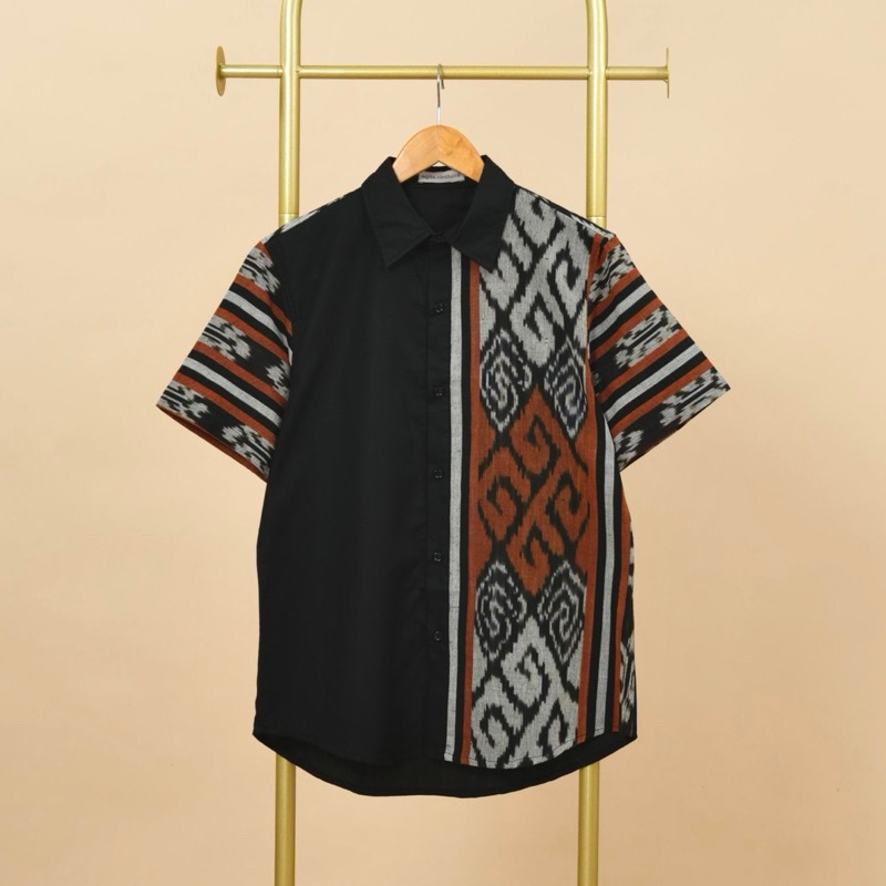 Kemeja Tenun Pria Casual Lengan Pendek Kombinasi Katun Toyobo Terbaru - Hem Tenun Troso Jepara