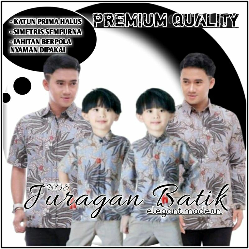 Batik Pria Warna Abu-abu - Batik Couple Ayah Dan Anak Premium - Batik Anak Cowok Cowo Modern Premium