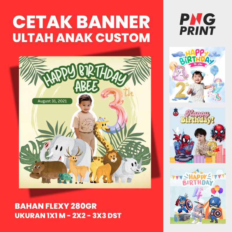 Spanduk HBD Karakter Custom Backdrop Banner / Spanduk Ulang tahun Karakter / Backdrop Ultah Karakter