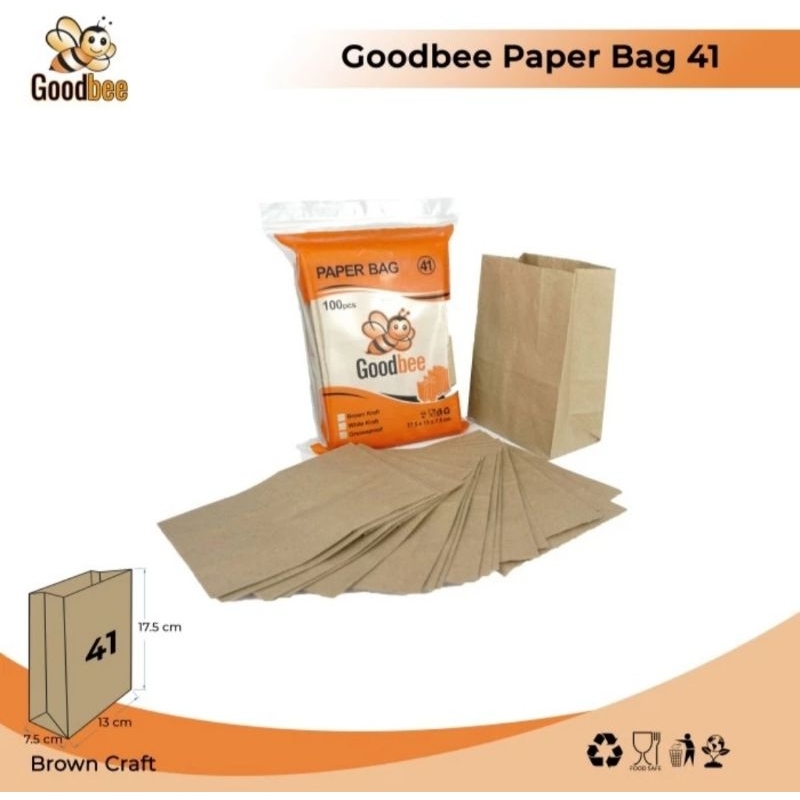 

PAPER BAG GOODBEE KODE 41 - BROWN KRAFT - KANTONG KERTAS GOODBEE - ISI 100 LEMBAR