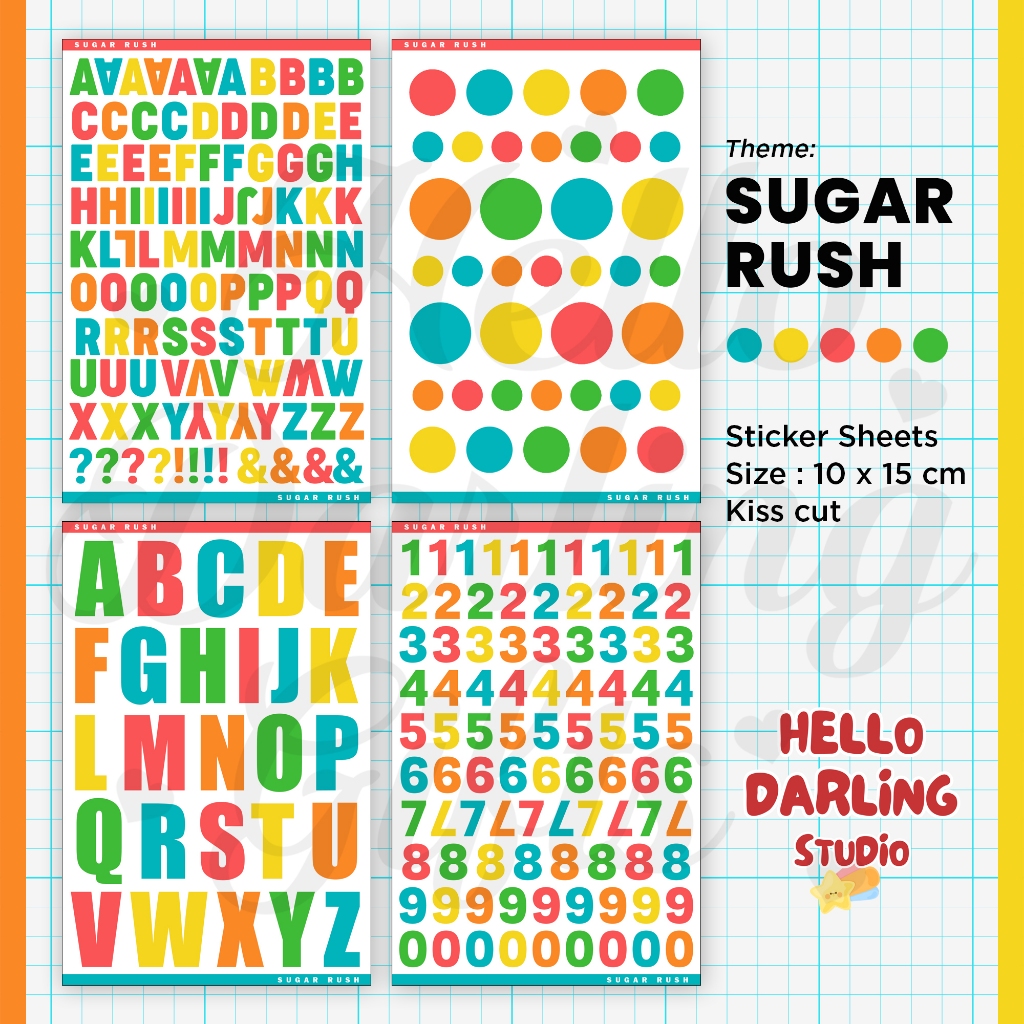 

Sticker Jurnal Deco Tema SUGAR RUSH. Alphabet Sticker Sheet Journaling Scrapbook Deco. Kiss Cut.