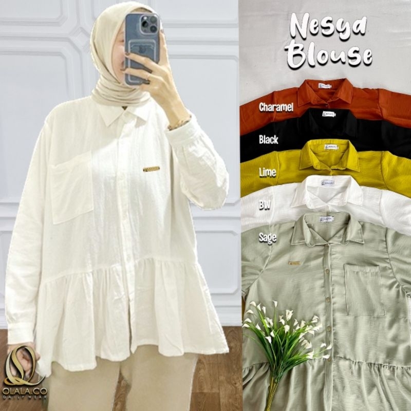 Nesya Blouse Oversize Jumbo Polos Putih Sage Green Katun Rayon Viscose Bahan Adem By Olala