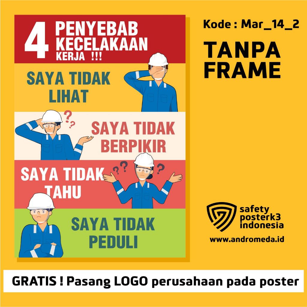 Safety Poster K3: Penyebab Kecelakaan Kerja 14_2 Kontruksi Teknik Ergonomi Warehouse Pabrik Factory 