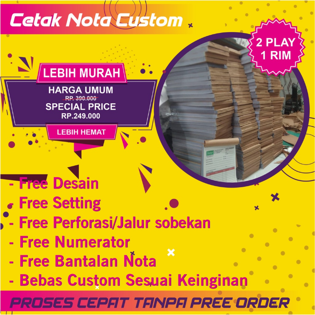 

Cetak Nota / Kwitansi Custom -2 PLAY 1 RIM, Percetakan custom NCR Invoice, surat jalan dll