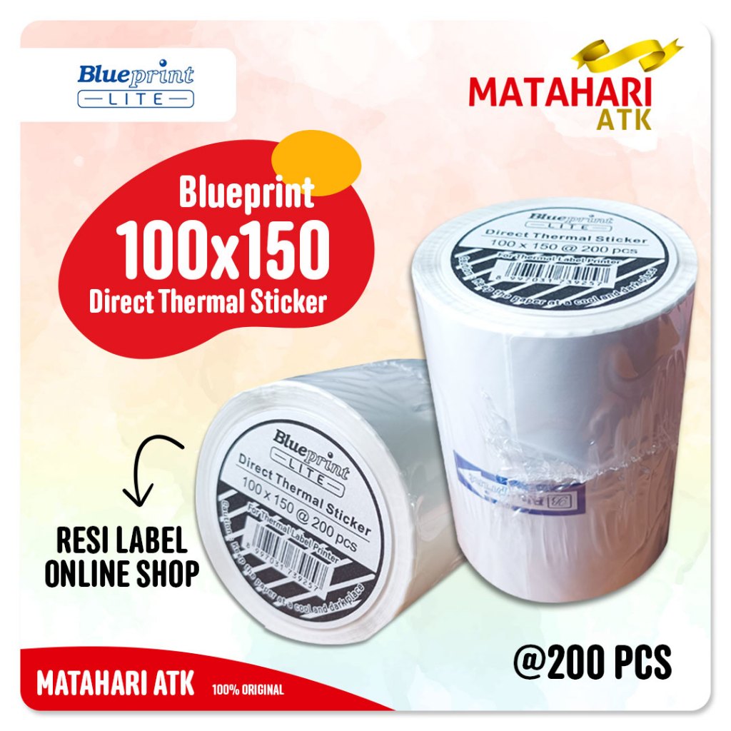 

100x150 Resi Label Pengiriman A6 Kertas Thermal Sticker Barcode BLUEPRINT Lite 200Pcs Stiker Termal