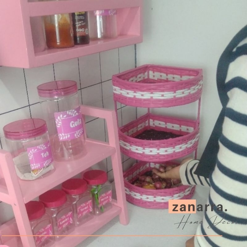 Rak Dapur Serbaguna Wadah Bawang Tempat Bawang Susun Rak Bawang Rotan Bumbu Dapur Aesthetic by Zanar