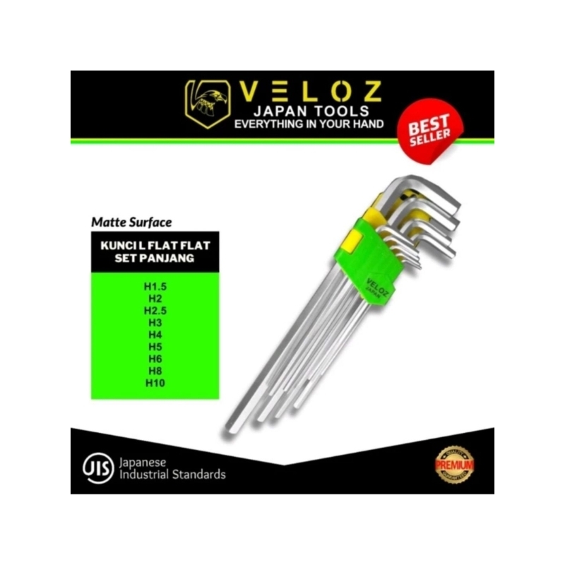 VELOZ Kunci L set - Flat 9 pcs extra long hex 6