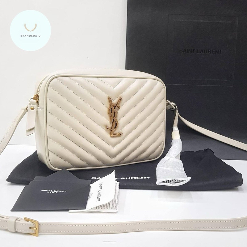 YSL Saint Laurent Lou Camera bag White ivory leather GHW with tassel