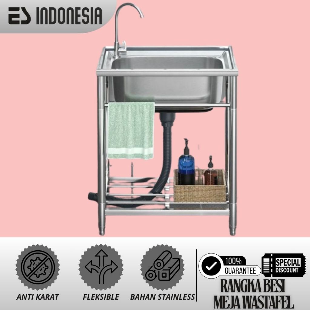 ESIndo Rangka Besi Meja Wastafel Portable Stainless Steel Kitchen Sink Bak Cuci Piring Bracket Kitch