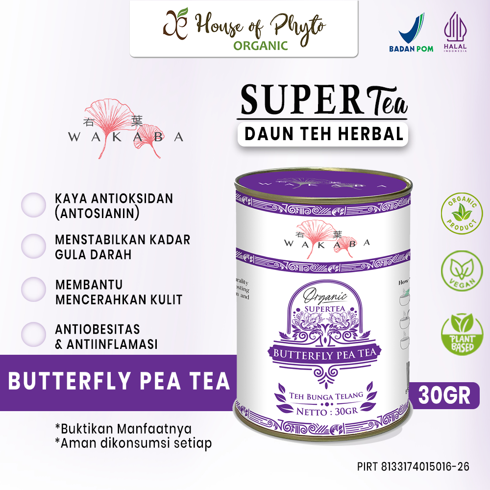 

Supertea Butterfly Pea WAKABA Teh herbal Bunga Telang Anti obesitas & kanker - 30g