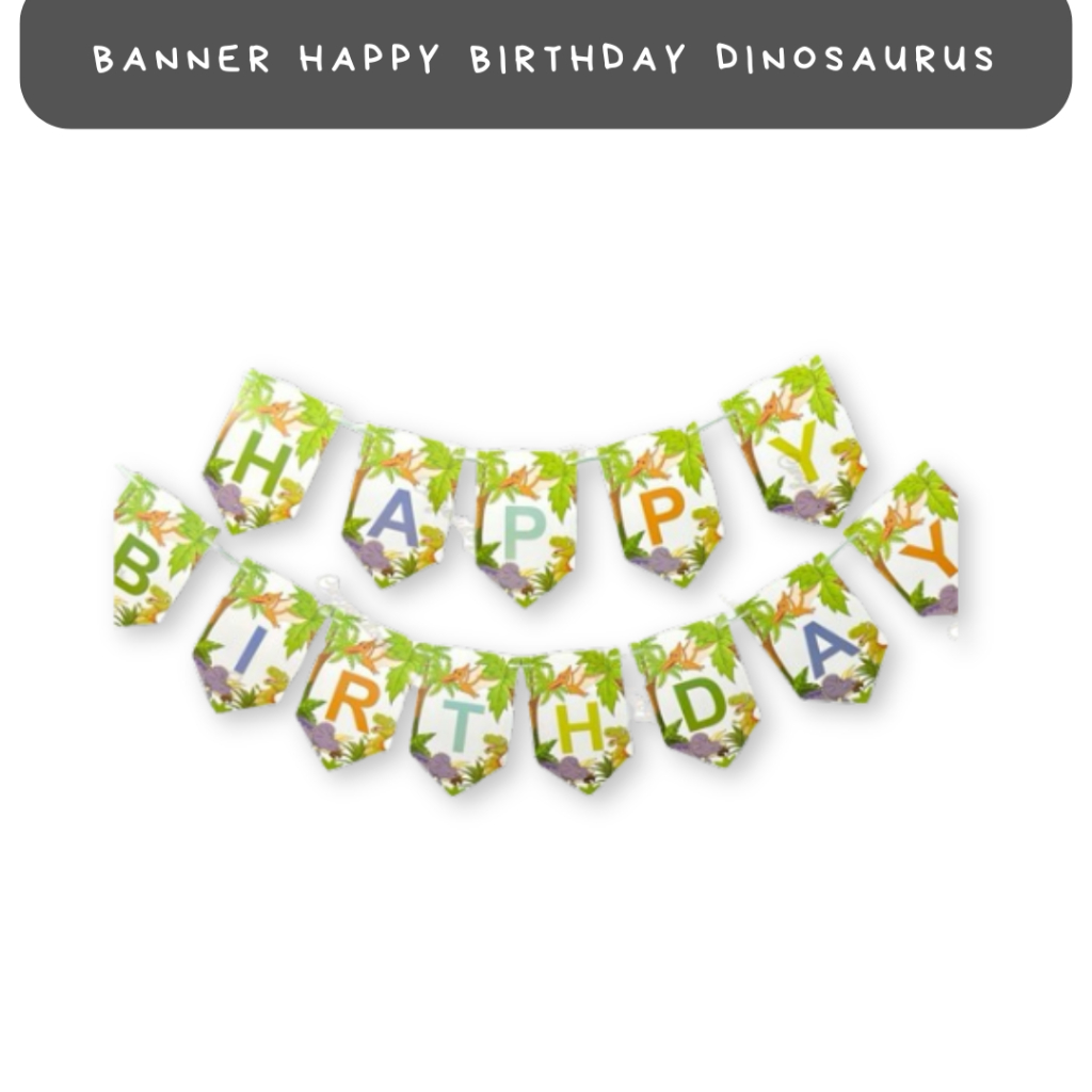 Banner Happy Birthday Tema Dinosaurus / Jungle