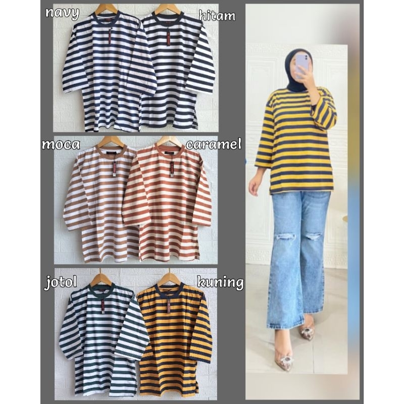 Kiara Shirt Kaos Salur Motif Garis By Jevanni Original