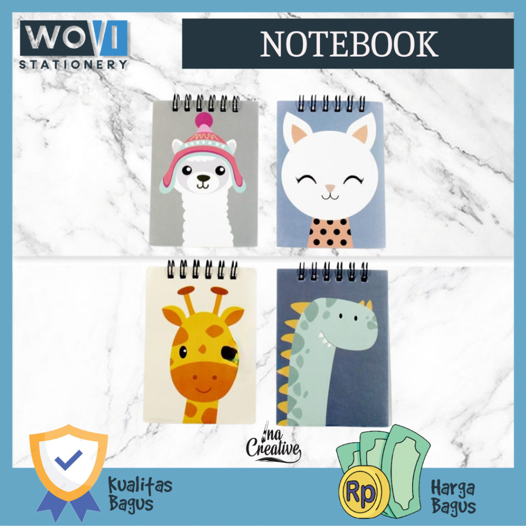 

[WOVI STATIONERY] Notebook Spiral A7 Up Animal Ina Creative / Buku Catatan Ring A7 Up Ina Creative [PCS]