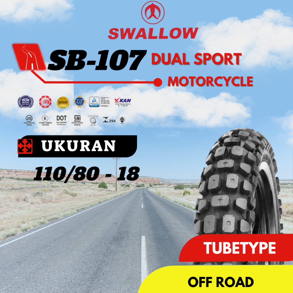 BAN LUAR SEPEDA MOTOR SWALLOW SB-107 UKURAN 110/80-18 RING 18 TUBETYPE