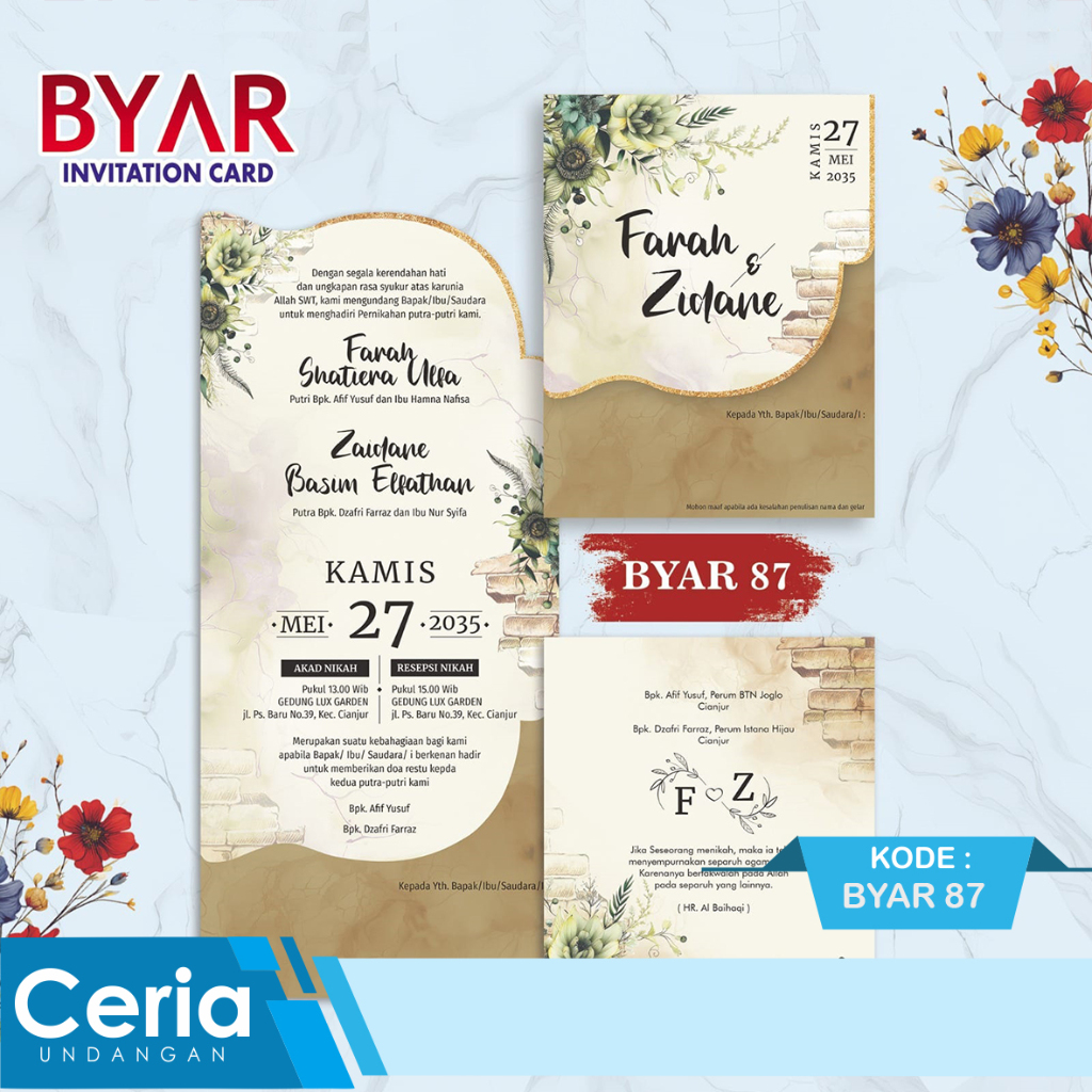 Blangko Undangan Pernikahan atau Undangan Nikah Murah Merek Byar 87 Free File Setting