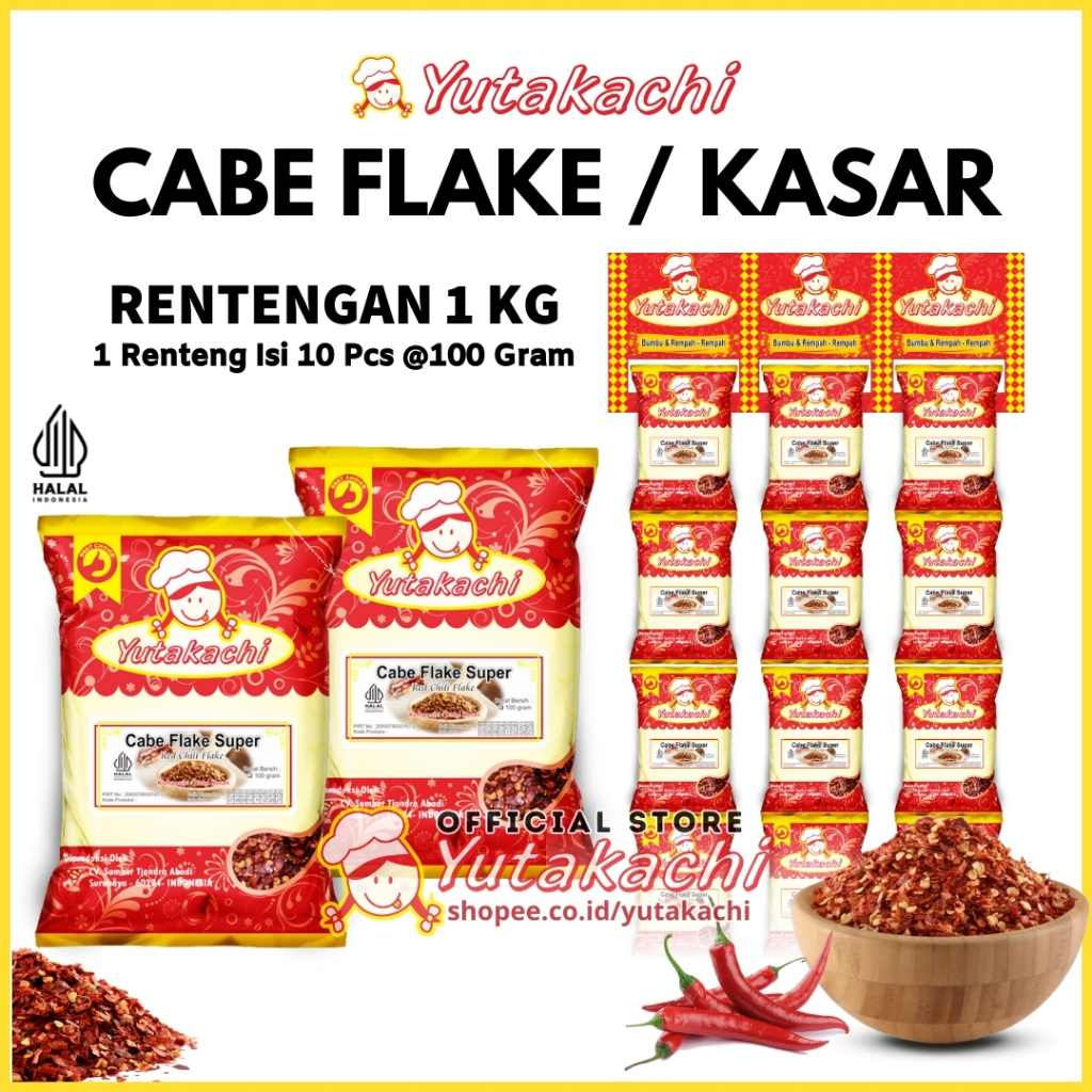 

[RENCENG] Cabe Flake / Cabe Kasar 1Kg (100g x 10pcs) Yutakachi - Chili Flakes - Bisa Untuk Chili Oil
