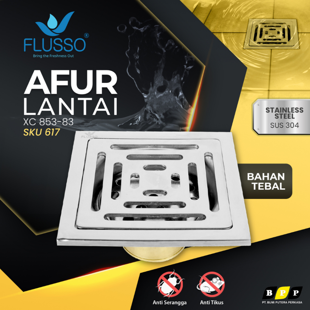 FLUSSO Floor Drain Kamar Mandi Katup Buang Kuningan Anti Kecoa & Bau 4 inch Saringan Got Lantai  617