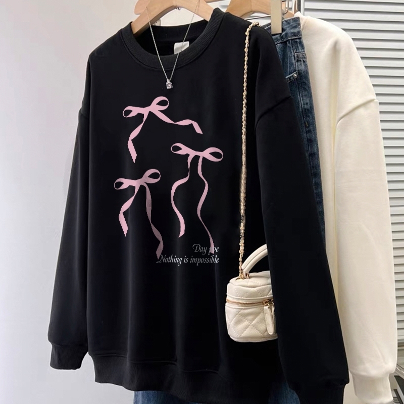 Forteid Sweater Lengan Panjang Oversize Street Style Korean Style/Switer Wanita Oversize （busur mera
