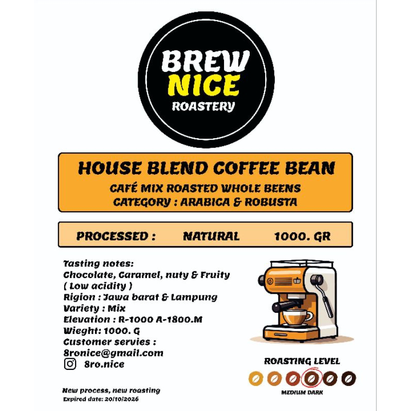 

HOUSE BLAND, ARABICA & ROBUSTA ( Roasted bean ) 500g. G