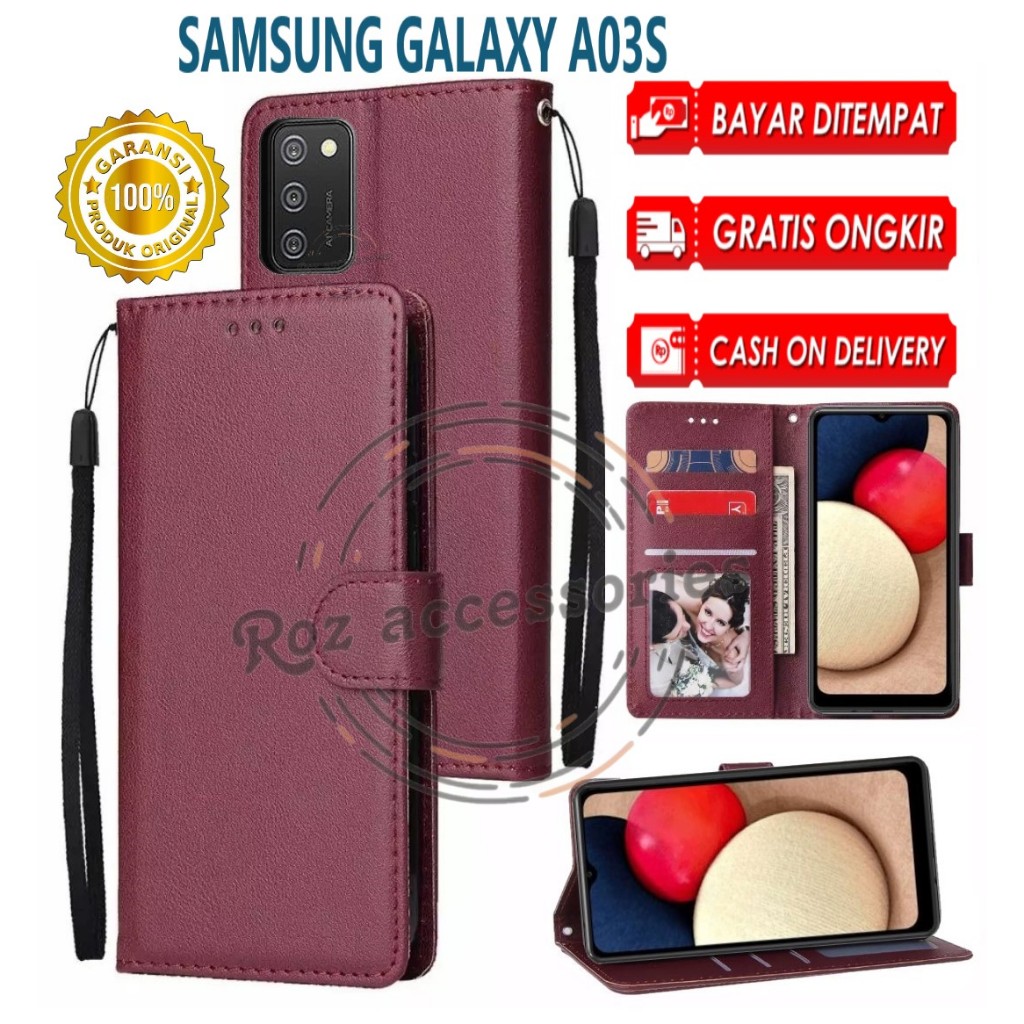Accessories HP Samsung Galaxy A03S Flip Leather Case Premium Wallet Kulit Sarung Dompet Handphone