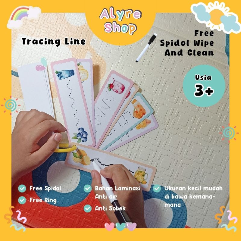 

[ALYRE] Wipe and Clean Tracing Line Flashcard Free Spidol wipe and clean Belajar menulis garis untuk anak usia prasekolah