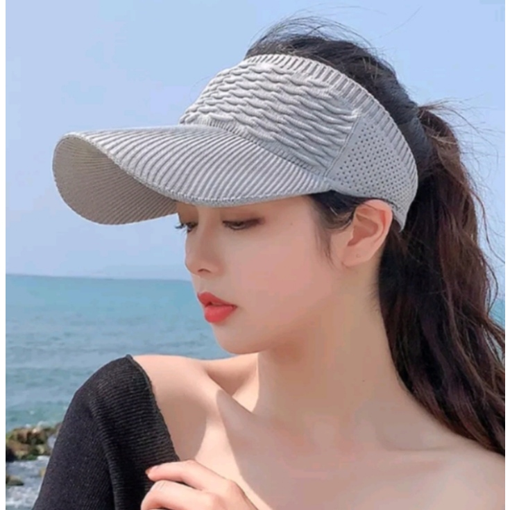 Topi tennis rajut topi senam wanita topi sun visor topi atas bolong