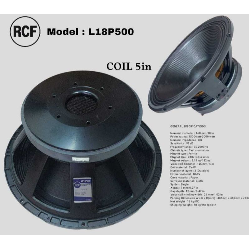 Speaker 18 inch RCF P500 Rcf LF18 P500 Coil 5 inch