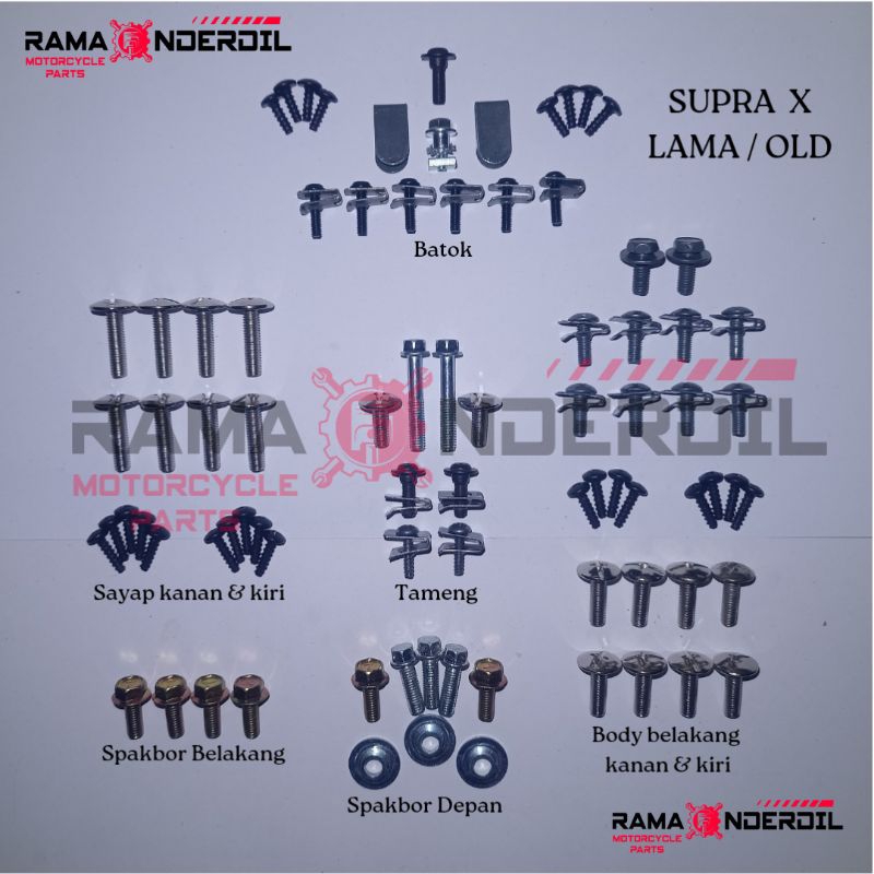 Baut / Baud set full body motor Honda Supra X 100cc (thn lama)