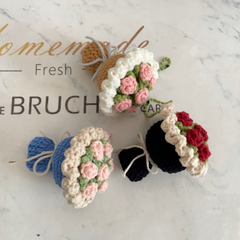 NETCHIGURUMI Boneka Rajut gantungan kunci mini buket bunga Bucket flower