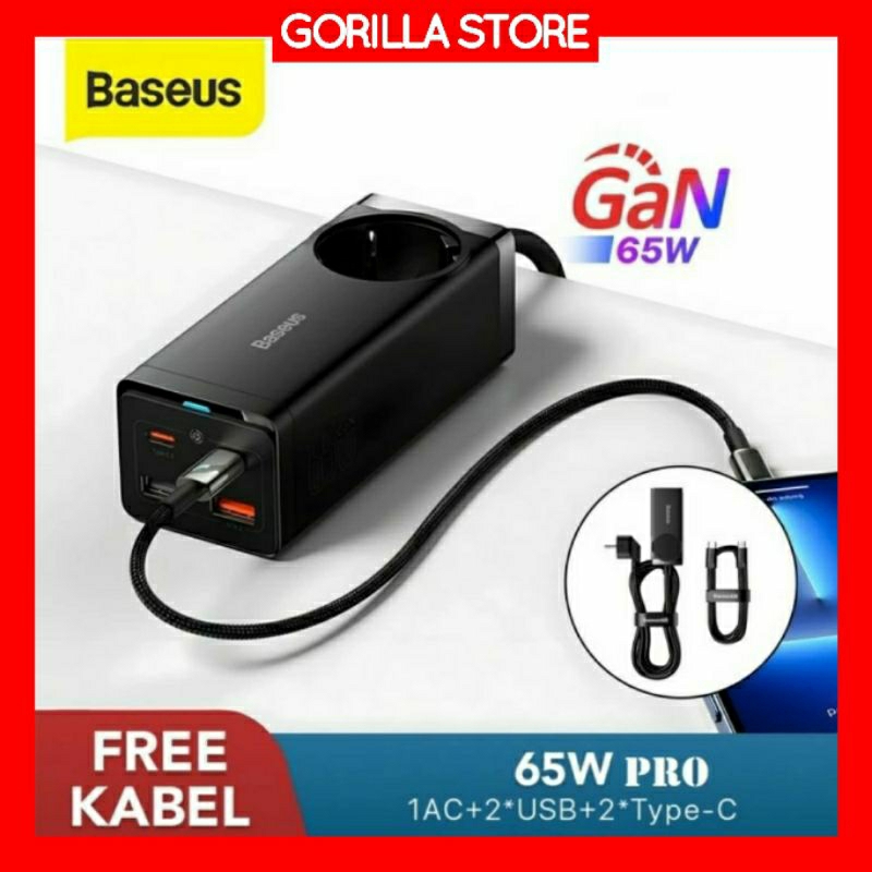 Baseus Kepala Charger 65W GAN3 Pro Fast Charger 4 IN 1 Adaptor USB TYPE-C - 65W PRO