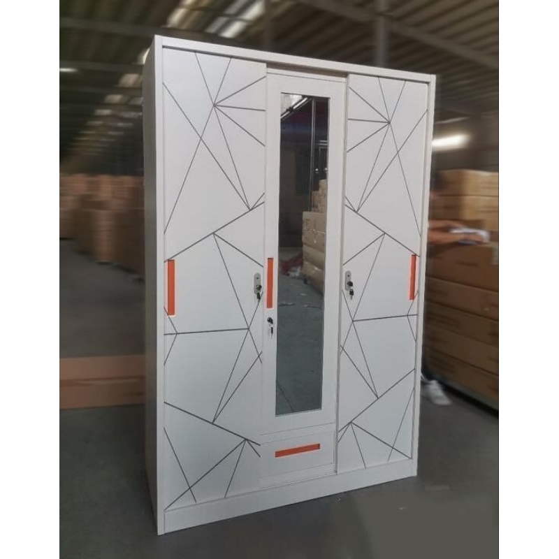 Lemari Pakaian Besi 3 Pintu Sliding / Lemari Baju Besi 3 Pintu Geser Impor