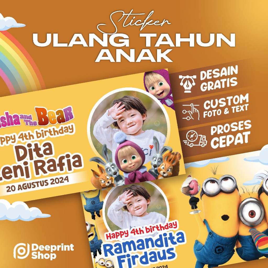 Stiker Kotak Box Makanan Ulang Tahun Anak Unicorn Carss tayoo dll Custom Design (Wajib Baca Deskrips